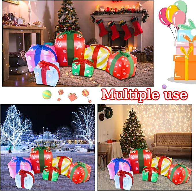 ZXSWONLY 8 FT Inflatable with 6 Multicolor Gift Boxes, Christmas Blow-up Yard Decorations Build in LED for Xmas Party Indoor, Outdoor, Yard, Garden, Lawn Decor