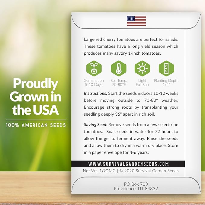 Survival Garden Seeds - Large Red Cherry Tomato Seed for Planting - 5 Packets with Instructions to Plant and Grow Tomatoes in Your Home Vegetable Garden - Non-GMO Heirloom Variety