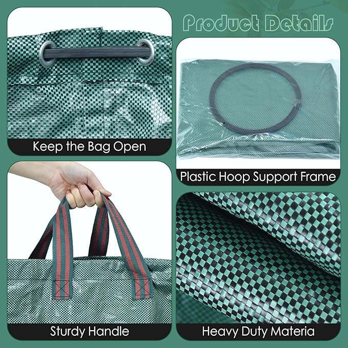2-Pack 32 Gallons Leaf Bags, Reusable Yard Waste Bags, Heavy Duty Lawn Bags for Garden Leaves and Waste Collection, Lightweight Portable Yard Trash Bag