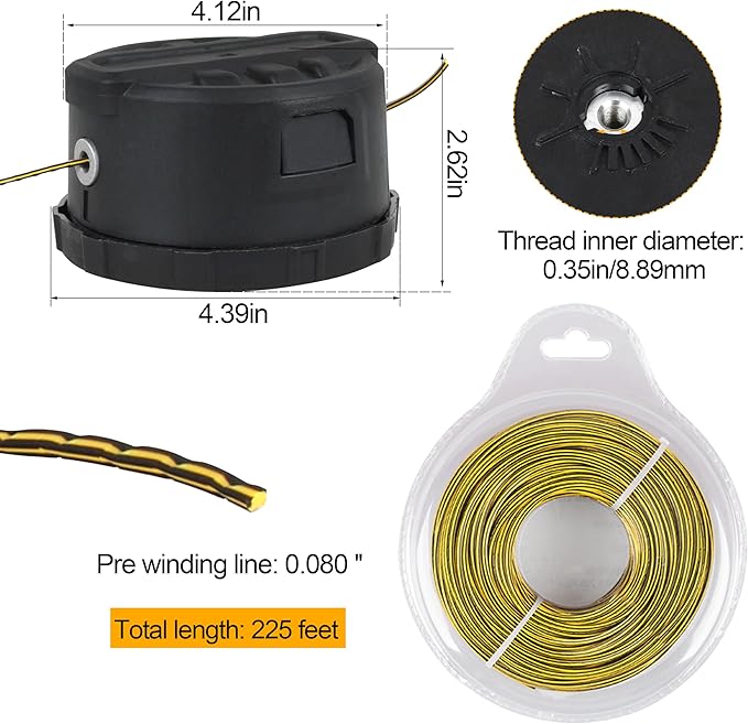 DWO1DT802 Trimmer Line for DEWALT Weed Trimmer Lines, 225-Foot by 0.080-Inch, 1 pc (DWO1DT995 Head 1pc+DWO1DT802 Line 1pc)