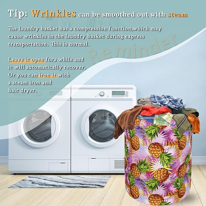 Tropical Pineapples Laundry Basket Foldable With Handles Palm Leaves Tote Bag Oxford Cloth Colorful Laundry Hamper Clothes Toy Storage Bucket For Bathroom/Laundry/Bedroom 18.9" x 16.5 "