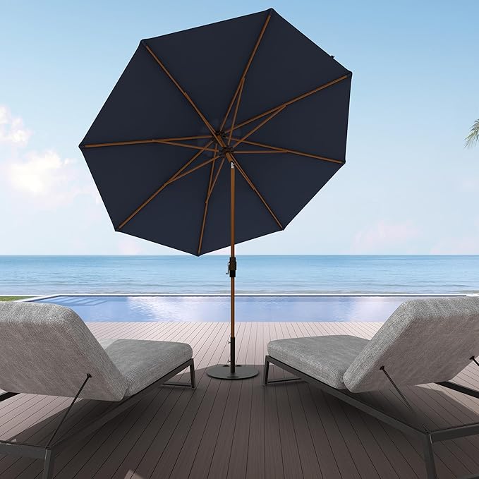 Midtown Umbrellas Sunbrella Umbrella Large Patio Umbrella 2-10 Feet in Canvas Navy Fabric Auto-Tilt Aluminum Frame Backyard Umbrella, Deck Umbrella, Garden Umbrella & Porch Umbrella - Wooden Pole