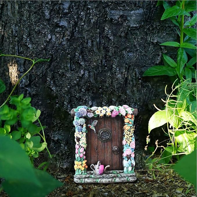 Miniature Fairy Door, Wooden Gnome Door for Trees Wall, Fairy Garden Outdoor Decor Accessories