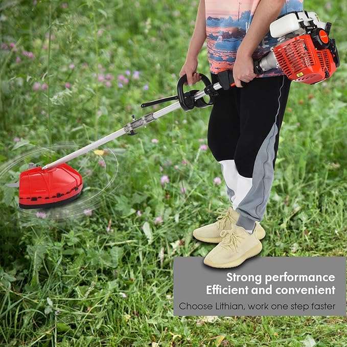 52cc Weed Wacker Gas Powered, 5 in 1 String Trimmer Gas Weed Eater Cordless Weed Wacker Hedge Trimmer Brush Cutter Grass Trimmer Strong Powerful Full Functioning Guard Accessories (red)