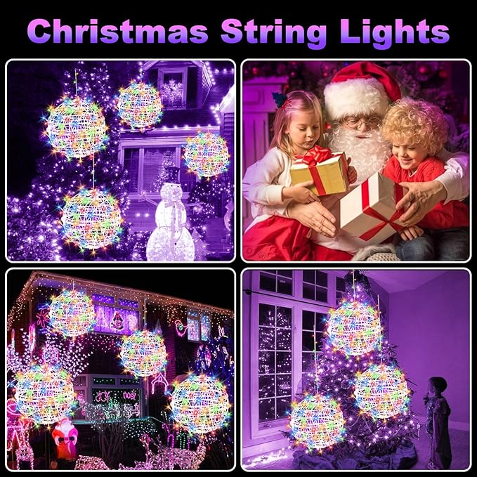 Christmas String Lights Outdoors,4 Pack 15.74" Sphere Lights,Ball Tree Garden Globe Lights for Home, Party, Christmas, Porch Patio,Wedding, Garden,Tree Decoration with Plug