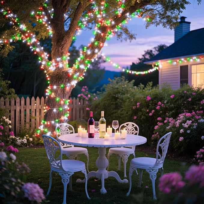 Vivideal 200 LED Christmas String Lights Outdoor Waterproof 66ft Connectable String Lights with 8 Modes for Tree Yard Decor, Red White&Green