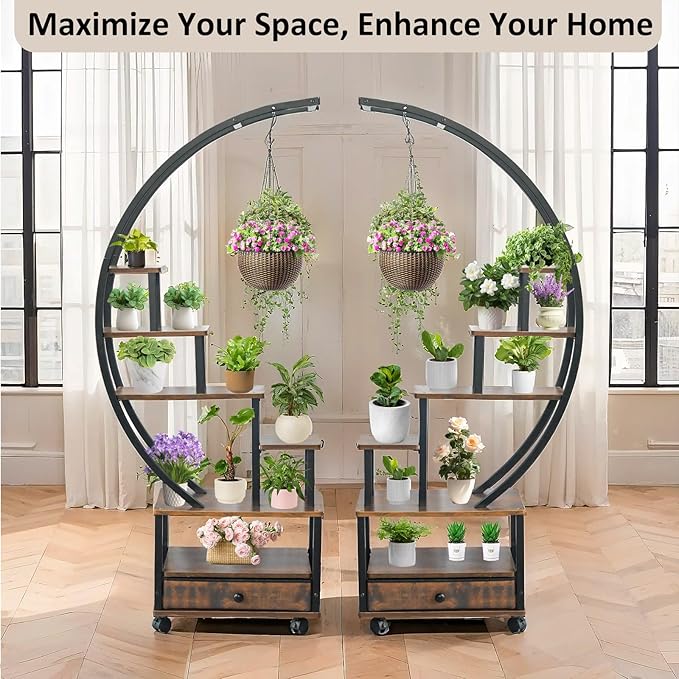 Plant Stand Indoor: 6-Tier Plant Stand Metal Display with Wheels Hanging Planters for Indoor Plants/Books/Fashion Accessories 2pcs