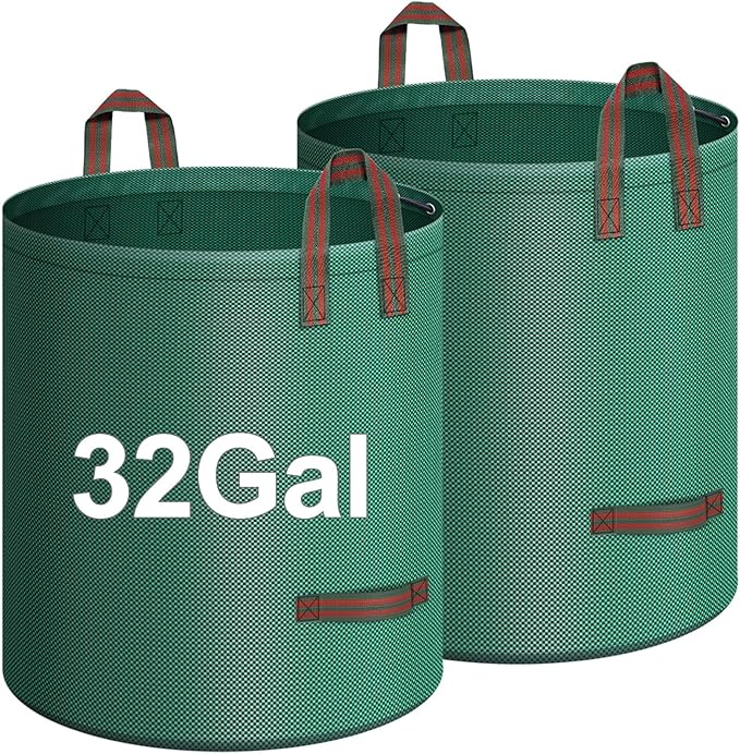 2-Pack 32 Gallons Leaf Bags, Reusable Yard Waste Bags, Heavy Duty Lawn Bags for Garden Leaves and Waste Collection, Lightweight Portable Yard Trash Bag