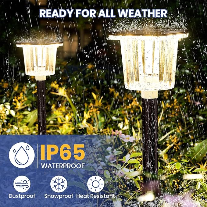 HIGH-Power 2-in-1 Warm&Cold,Super Bright Solar Lights Outdoor IP65 Waterproof, 4 Pack Solar Walkway Lights,Up to 28 Hrs Solar Pathway Lights for Yard,Patio,Landscape,Sidewalk,Driveway,Lawn