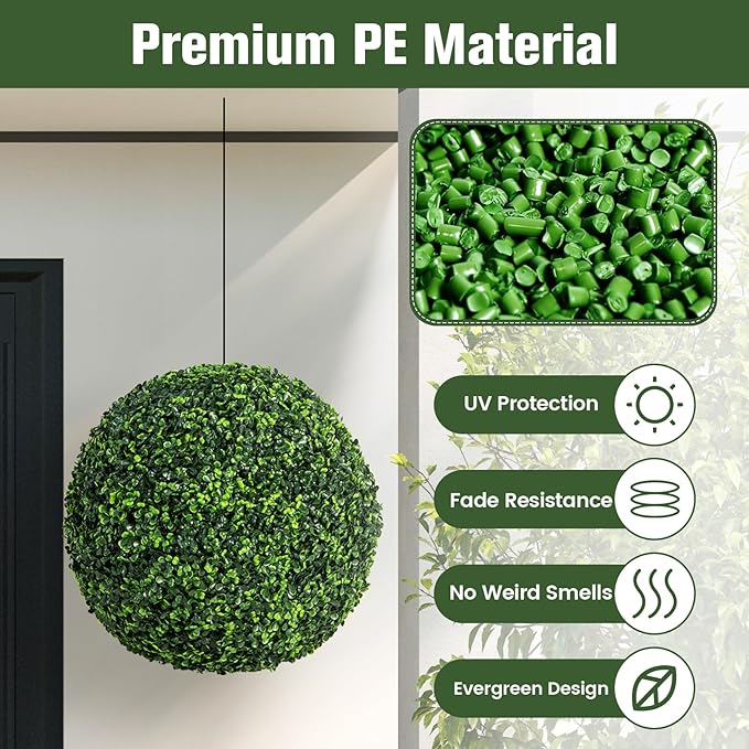 Goplus 2 PCS 19 Inch Artificial Plant Topiary Ball, Round Faux Boxwood Balls Outdoor, Garden Spheres Decorative for Front Door, Porch, Backyard, Balcony, Patio, Wedding and Home Décor