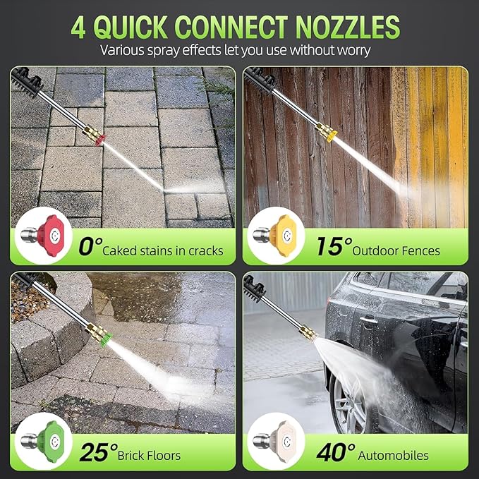 Electric High Pressure Washer - Portable Washer with 23 FT Water Outlet & 6.6 FT Inlet Hose, Steel Spray Wand, Foam-Adjustable Cannon, 4 Nozzle Set, Cleans Car/Patio/Fence/Window, 3800PSI 2.4GPM