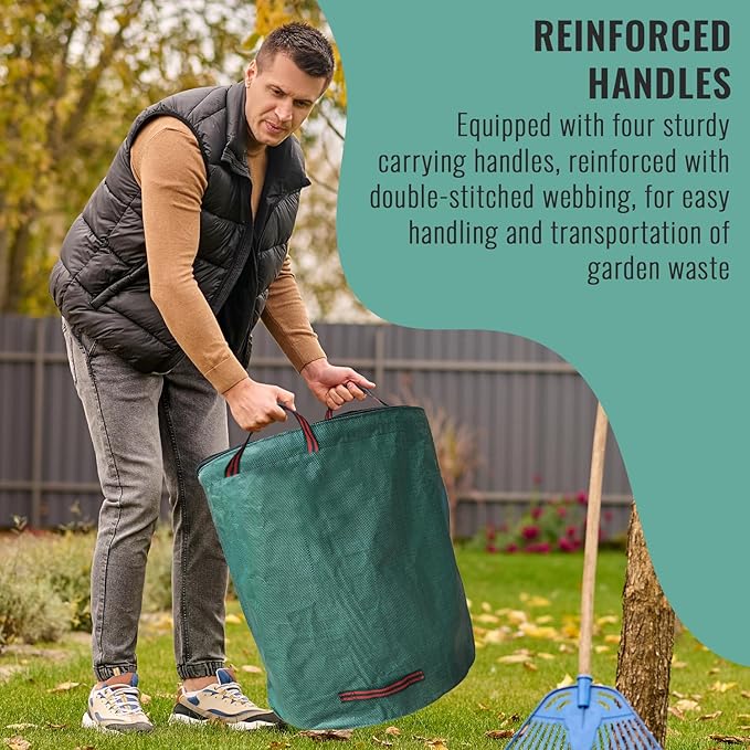 Gardenpal 3 Pack 72 Gallons Reusable Yard Waste Bags with lid, Garden Waste Bags Container Heavy Duty with 4 Handles
