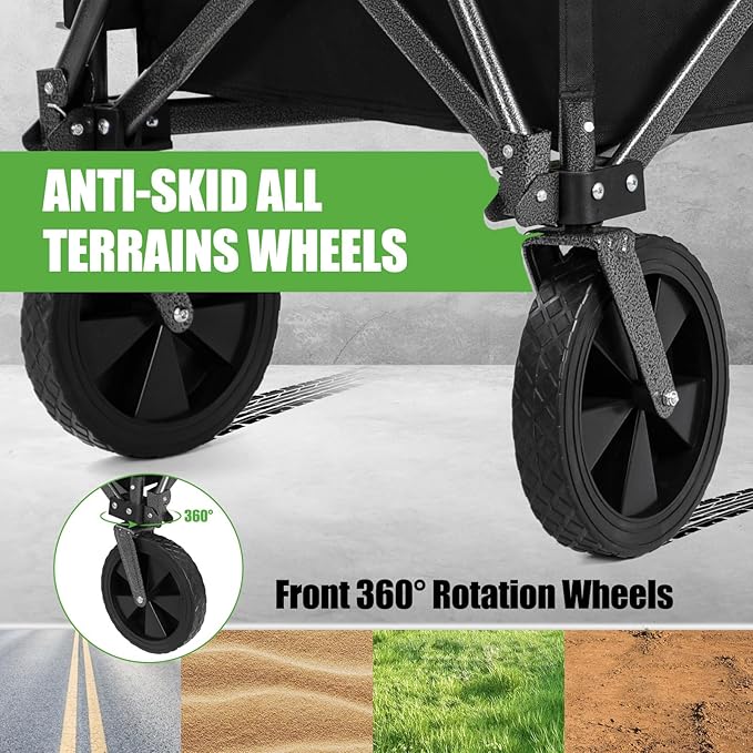 NBONEBS Collapsible Wagon Carts with Large Capacity, Utility Beach Wagons Duty, 300LBS Wagons Carts Heavy Duty Collapsible Wagon Outdoor for Camping, Garden, Sports, Picnic. Black-Ye2.