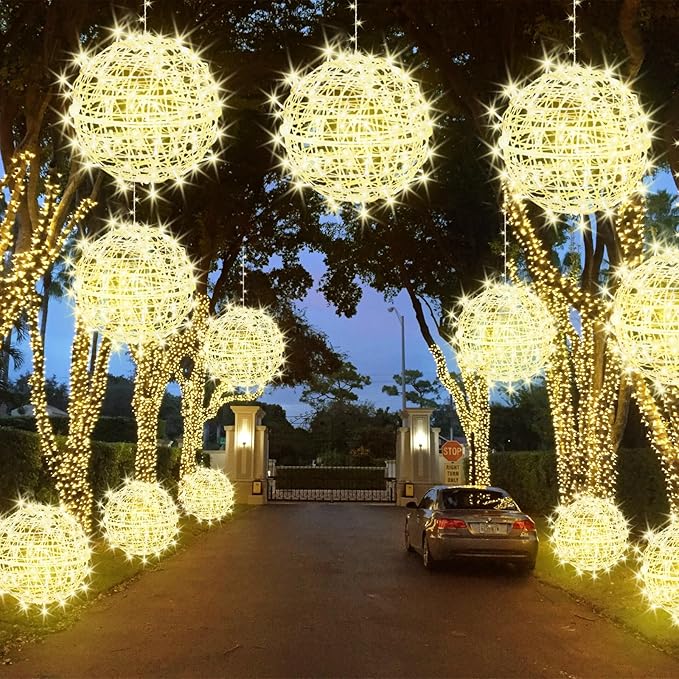 Christmas String Lights Outdoors,4 Pack 15.74" Sphere Lights,Ball Tree Garden Globe Lights for Home, Party, Christmas, Porch Patio,Wedding, Garden,Tree Decoration with Plug