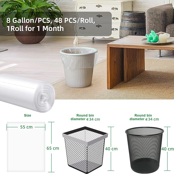 8 Gallon Trash Bags, 42 Counts, Flag Garbage Bags with No Flaps and No Ties, 55 * 70cm, 8g/pcs, Unscented, White