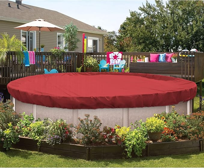 ECOOPTS 7 ft Round Pool Cover for Above Ground Pools, Swimming Pool Cover Protector Winter Safety Cover (Red)