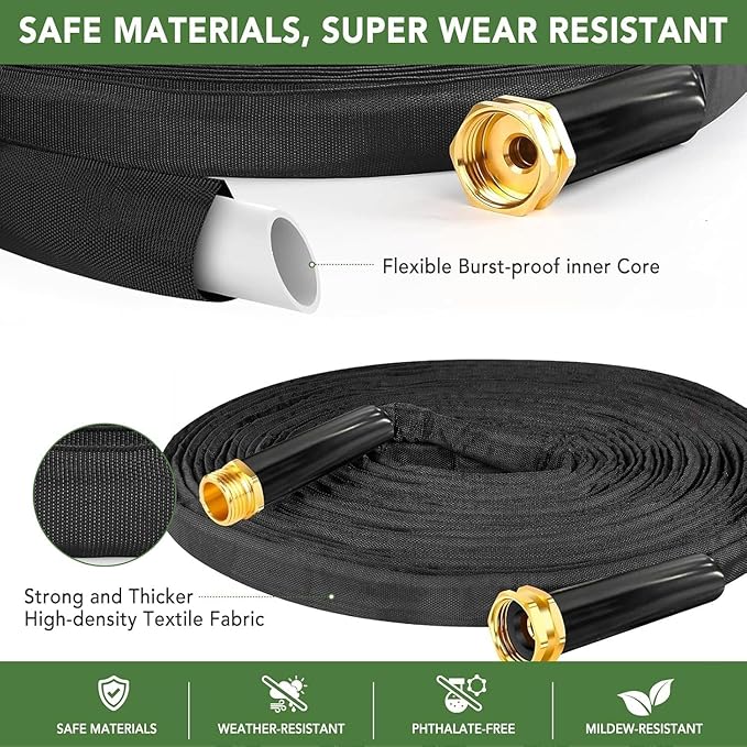 50ft Non-Expanding Garden Hose, Hose Pipe, Ultra-Light & Flexible Water Hose - Burst-Resistant, Kink-Free, High-Pressure, All-Weather Use for Lawns, Gardens, and Outdoor Cleanining (50ft)