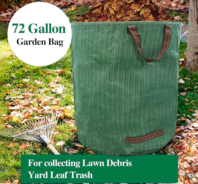 72 Gallons Garden Bag Collapsible Reuseable Heavy Duty Garden Waste Bags for Lawn Yard Leaf Trash Debris Garden bags with Gardening Gloves(3-Pack)