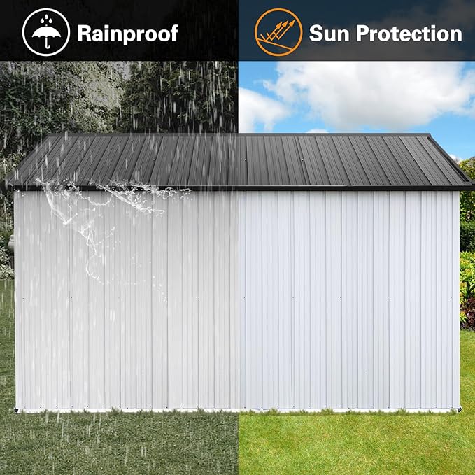 12x10FT Heavy-Duty Metal Storage Shed, Extra-Large Outdoor Shed with Apex Roof, Steel Vents & Hinged Door, Includes Free Padlock for Secure Tool & Equipment Storage (Easy Assembly)