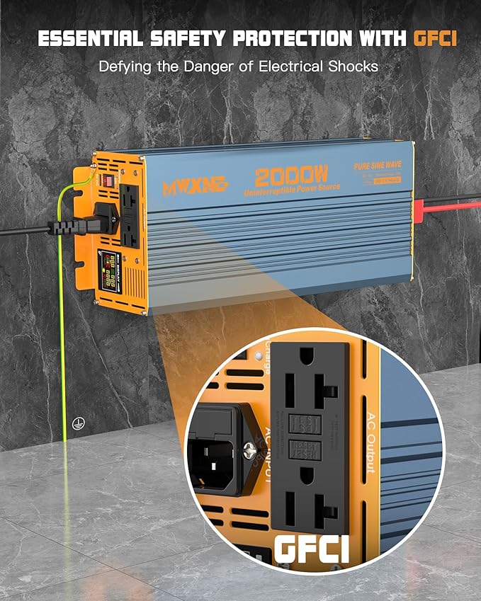 2000W Sump Pump Battery Backup System, Pure Sine Wave Power Inverter for Emergency and Power Outage, Back Up System for Sump Pump with LCD Display, Auto Switching for Grid and Battery