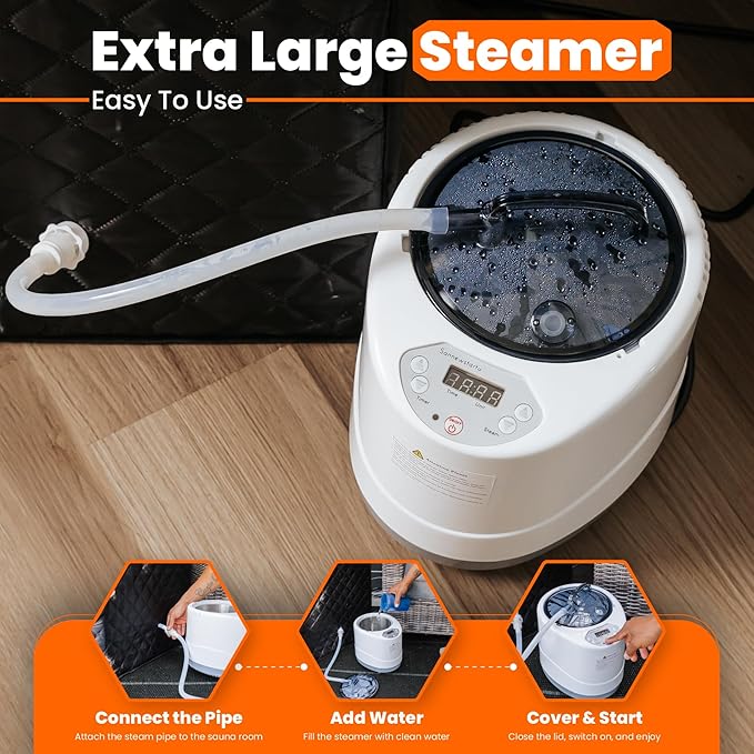 Portable Steam Sauna Box for Home, 5 Layer Waterproof, Portable Steam Sauna with 4L Steamer, Remote Control & Folding Chair, Indoor & Outdoor to Relax & Detox, 36" x 36" x 71" (Black)