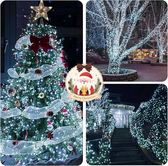 75FT 1500 LED Cluster Christmas Lights, Christmas Tree Lights Outdoor 8 Modes with Timer & Remote, Firecrackers String Lights Waterproof for Garland Party Xmas Decorations, Cool White