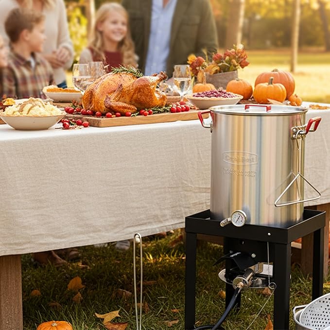 CreoleFeast TFS3010 Propane 30 Qt. Turkey and 10 Qt. Fish Fryer Boiler Steamer Set, 50,000 BTU Burner, Ideal for Outdoor Cooking