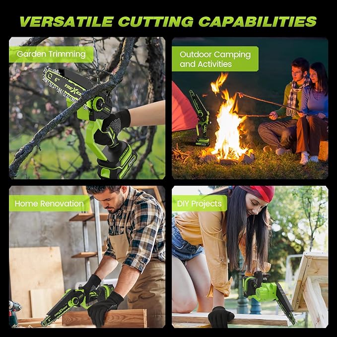 Mini Chainsaw, 6-Inch Electric Chainsaw Cordless, Upgraded 900W Brushless Portable Handheld Small Chain Saw with Auto Chain Regulator & Auto Oiler for Wood Cutting/TreeTrimming/Courtyard (Green)