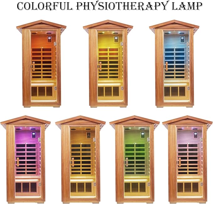 Mahogany Outdoor Sauna, 1 Person Far Infrared Sauna for Home, 1560W, with Bluetooth, LED Reading Lamp, Chromotherapy Lamp, for Indoor and Outdoor Wooden Sauna