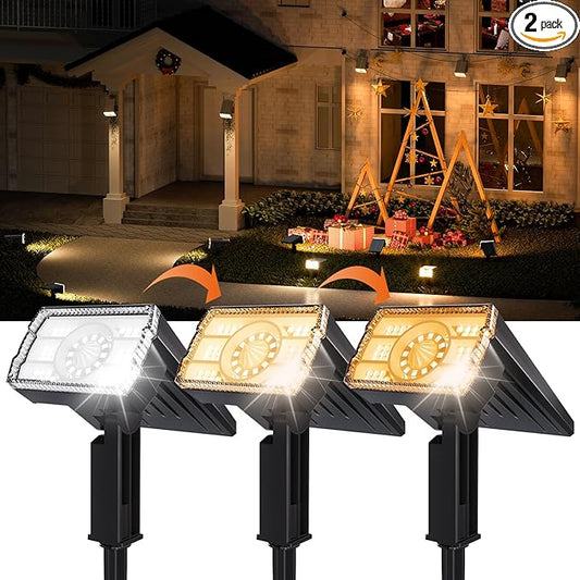 Solar Spot Lights Outdoor,Adjustable Warm&Cool,IP67 Waterproof,3 Color+3 Modes,2-in-1 Wall Lights Solar Powered Spotlights for Pathway/Garden/Yard/Patio/Driveway/Tree/Landscape Lighting Outside Decor