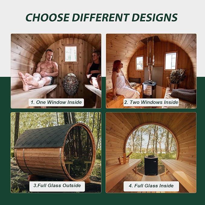 Smartmak Customized Outdoor Wood Barrel Steam Sauna, 2-10 Person Home Traditional Canadian Wooden Spa Room, with DIY Heating Stove, Rocks, Water Bucket, Spoon, Light, for Backyard, Garden, 195 ℉