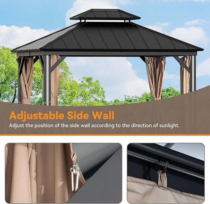 Gazebo Curtain Replacement Universal 4-Panel Sidewalls 10' x 12', Outdoor Gazebo Privacy Curtains with Zipper, Replacement for Outdoor, Patio Canopy, Garden and Backyard (Curtain Only)