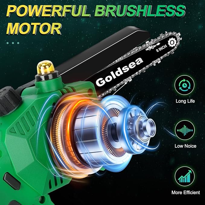 Mini Chainsaw Cordless 8 Inch, Goldsea Electric Hand Chain Saw with 2 Pack 4000mAh 21V Battery, Small Chainsaw Powered Saw for Garden Yard Cutting Wood/Tree Tools Best Gifts for Dad, Husband