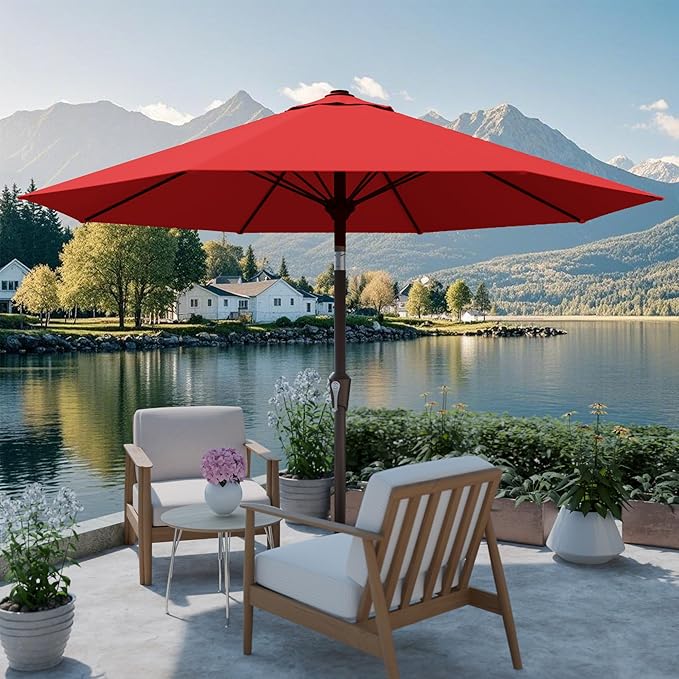 PatioKingdom Auto-Tilt 9FT Patio Umbrella Outdoor with 8 Sturdy Fiberglass Ribs,Market Table Umbrella for Pool,Backyard,Deck and Garden