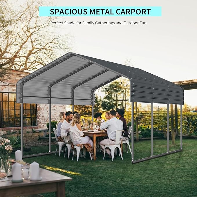 Heavy Duty Metal Carport, 10x15 Ft, Galvanized Steel Roof with Enhanced Base, Outdoor Car Shelter for Vehicles and Storage