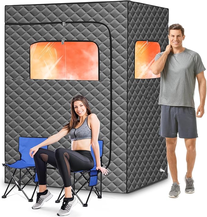 Upgraded Portable Steam Sauna, Portable Sauna Box for Home, Home Sauna Tent Full Body, 1200W 3L Steam Generator, 99 Minute Timer, Folding Chair, Remote Control Included(Grey)