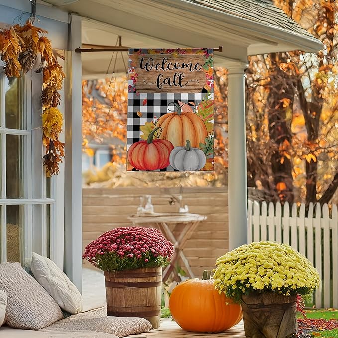 Garden Flags, Garden Flag, Stained Glass Style Pumpkin Maple Leaf Double-Sided Flags for Farmhouse Yard Outdoor Decoration-12 x 18inch (Pumpki6)