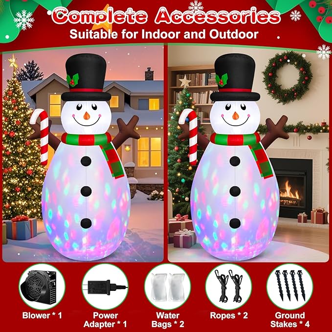 Danxilu 5 FT Christmas Inflatables Snowman with Colorful Rotating Led Lights Outdoor Yard Decorations, Blow Up Cute Snowman Xmas Frosty Winter Decor Clearance for Indoor Lawn Garden Holiday Party