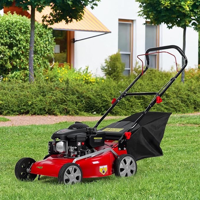 Foldable Self-Propelled Gas Lawn Mower with 131cc 4-Stroke Engine, 3-in-1(Bag/Mulch/Rear Discharge),8 Cutting Heights, Durable Steel Deck, Forced Air-Cooling System