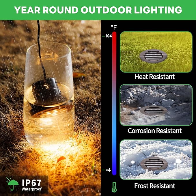 Ground Well Lights, Landscape LED Low Voltage Inground Lights, Outdoor Waterproof IP67, 12V Wired Aluminum Grille On Top ORB for Backyard Wall 6W 350LM 8 Pack