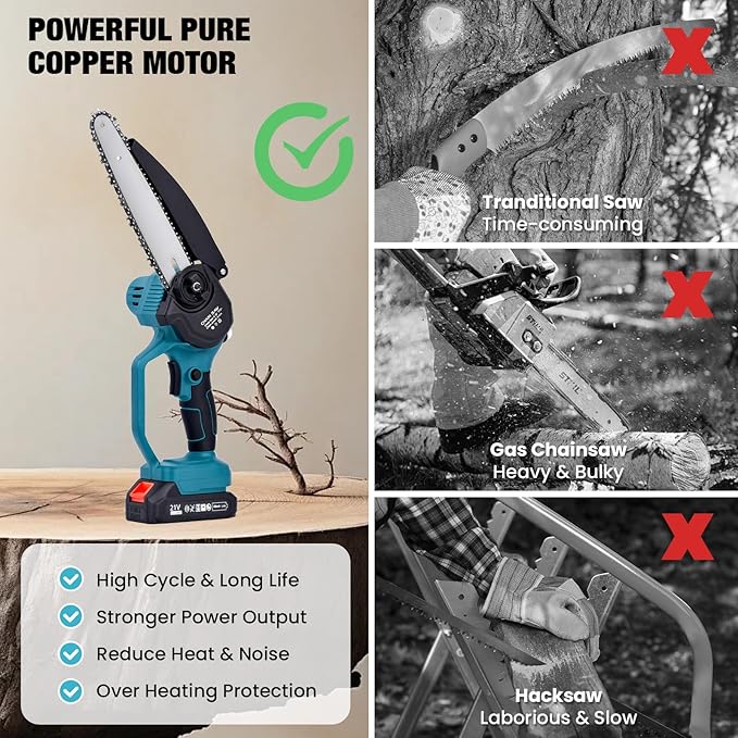 2-in-1 Electric Pole Saw, 6” & 8” Mini Chainsaw Cordless with Extension Pole & 2 x 21V Batteries, Tree Trimmer Tool for Branch Cutting & Pruning, Home & Garden & DIY