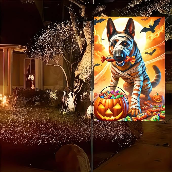 Halloween Garden Flag 12x18 Double Sided - Pumpkin German Shepherd Decorations for Home Outdoor - Dog Yard Flags for Outside