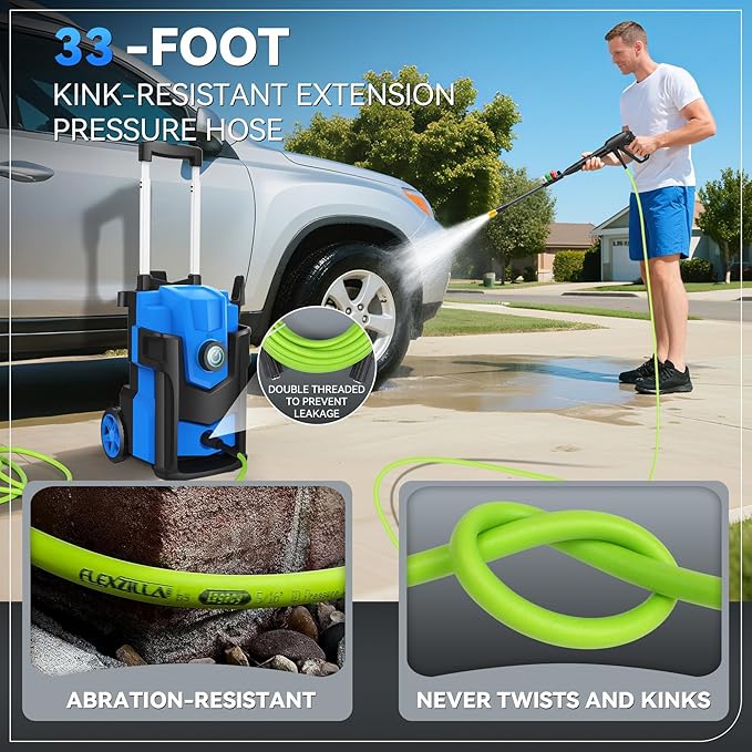 Pressure Cleaner, 5000 PSI 4.0 GPM Heavy Duty Power Cleaner, with 4 Nozzles,Foam Cannon,33FT Hose Reel and 500ml Soap Bottle for Home/Cars(Blue)