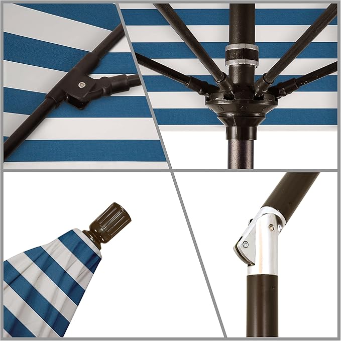 California Umbrella 9' Round Aluminum Pole Fiberglass Rib Market Umbrella, Crank Lift, Collar Tilt, Black Pole, Sunbrella Spectrum Mist