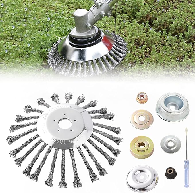 10 Inch Unbreakable Wired Trimmer Blade Weed Eater Attachments Steel Wire Grass Trimmer Head, Weed Eater Head with Adapter Kit for Replacement Lawn Mower Tray, Moss Grass Rust Removal