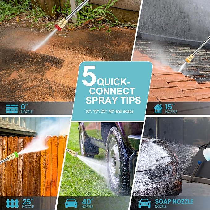 5000PSI Pressure Cleaner Power Cleaner with 33FT Hose, 4 Nozzle and 500ML Foam Cannon, Cleaner Machine for Home, Car Washing, Fence Cleaning, Patio