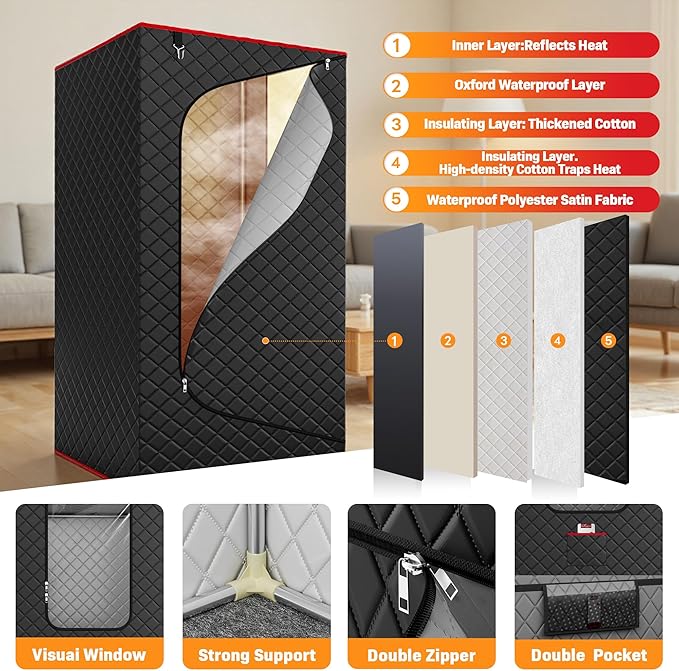 Manastin Upgraded Portable Steam Sauna for Home, Sauna Tent with 3L/1200W Steamer, XL Foldable and Remote Control, 99-Min Timer & 15 Power Levels, 2.6' x 2.6' x 5.9' Detox Spa for Relaxation,Black