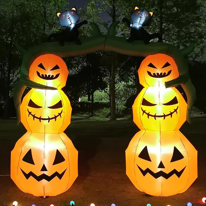 DearSun 9FT H Giant Halloween Inflatable Pumpkin Archway with Two Black Witch's Cats, Halloween Inflatable Arch with Build-in LED Lights Outdoor Decorations Large Party Yard Decoration