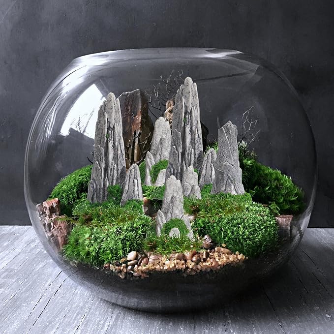 8pcs Miniature Bonsai Rockery Decor, Resin Fake Mountain Figurines, Garden Terrarium Accessories for Desktop and Micro Landscape