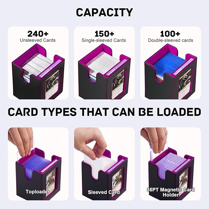 Marsguard Trading Card Deck Box with Commander Display，4 in 1 MTG Storage Holds 300+ Double-Sleeved Cards，3 Deck Boxes & Dice Tray Included，Fits MTG, TCG, PTCG & Sports Cards